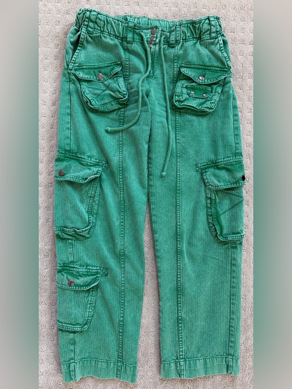 Free People Green Cargo Trousers with Multiple Pockets